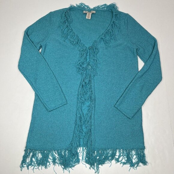 C.l.o.t.h.e.s Women's Fringe Lightweight Cardigan Sweater Teal Blue Size M Flaw - Picture 4 of 11